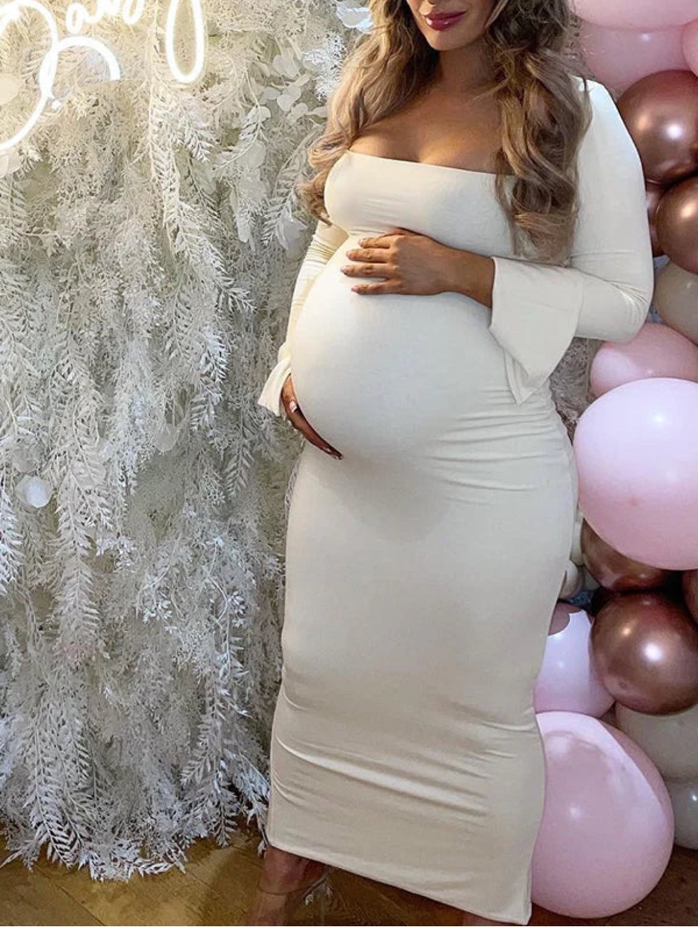 Off-Shoulder Maternity Bodycon Dress in Cream